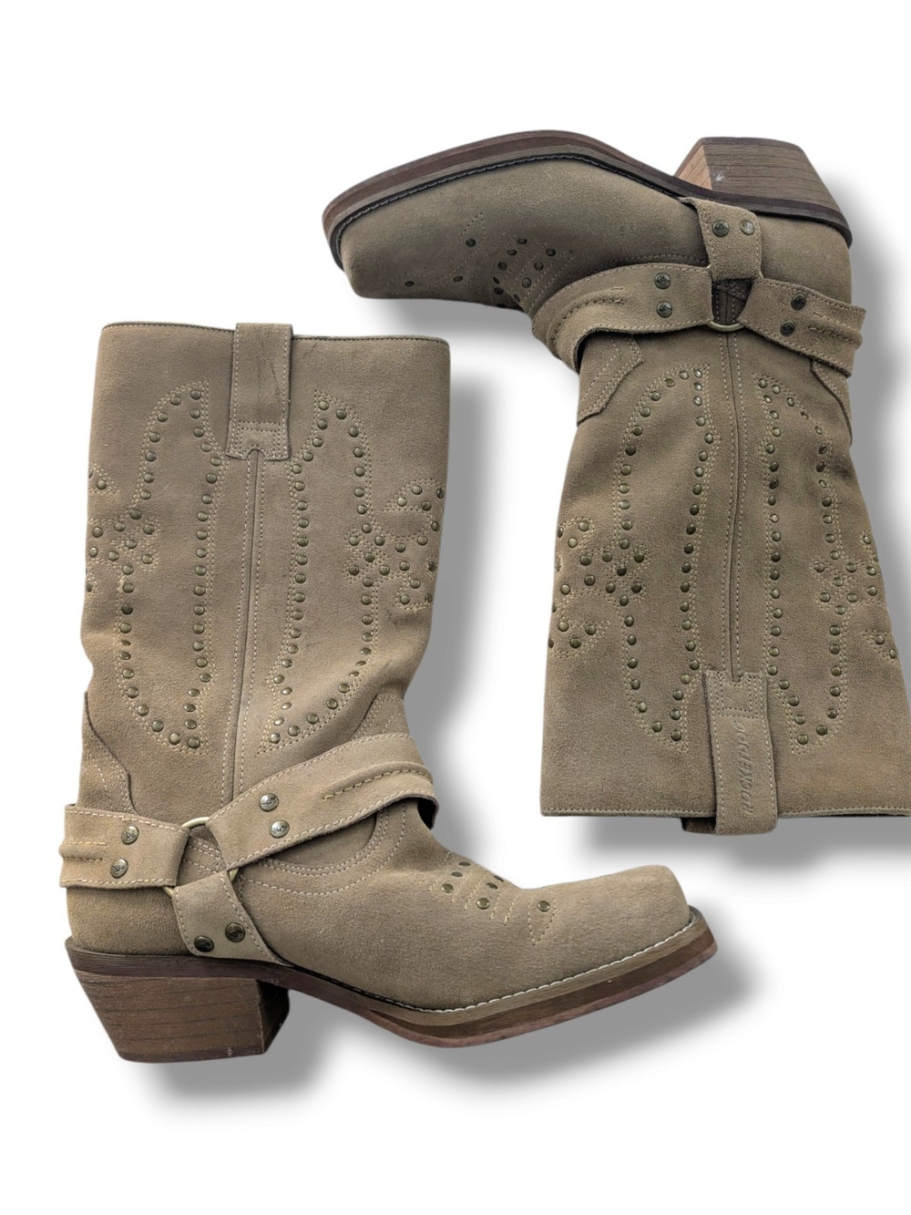Rocket Dog Taupe Suede Studded Harness Boots